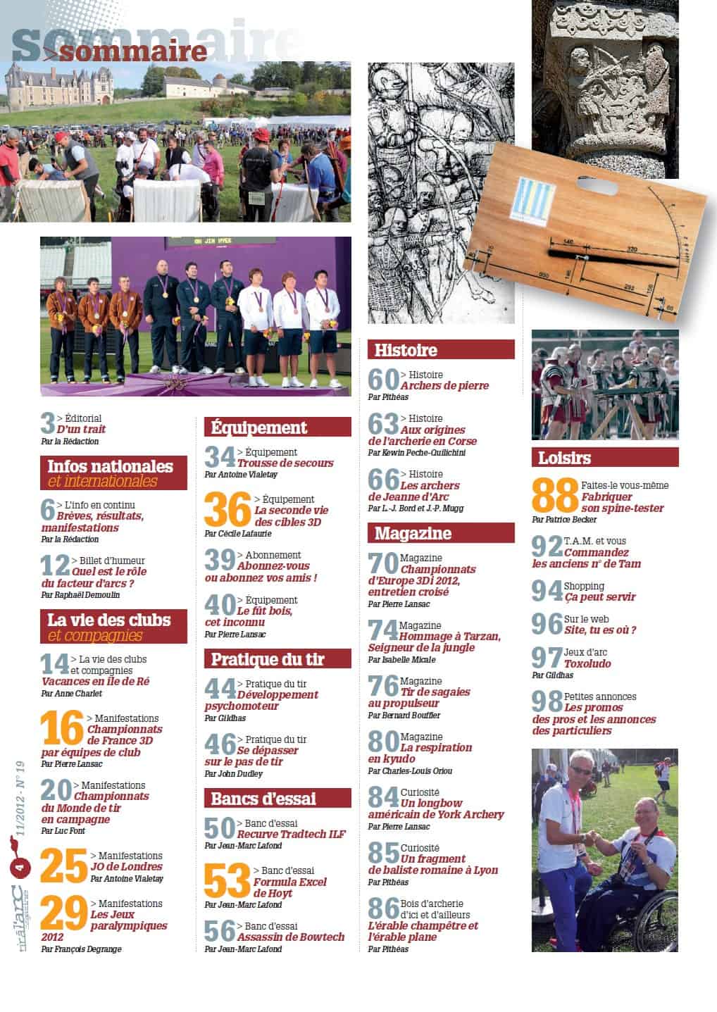 Sommaire Tir à l'Arc Magazine – Numéro 19