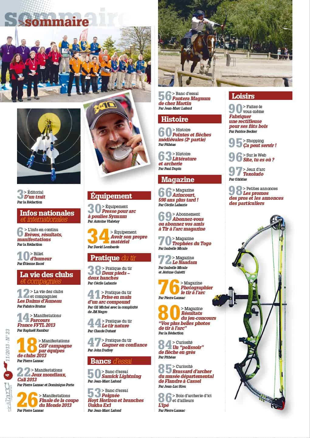 Sommaire Tir à l'Arc Magazine – Numéro 23