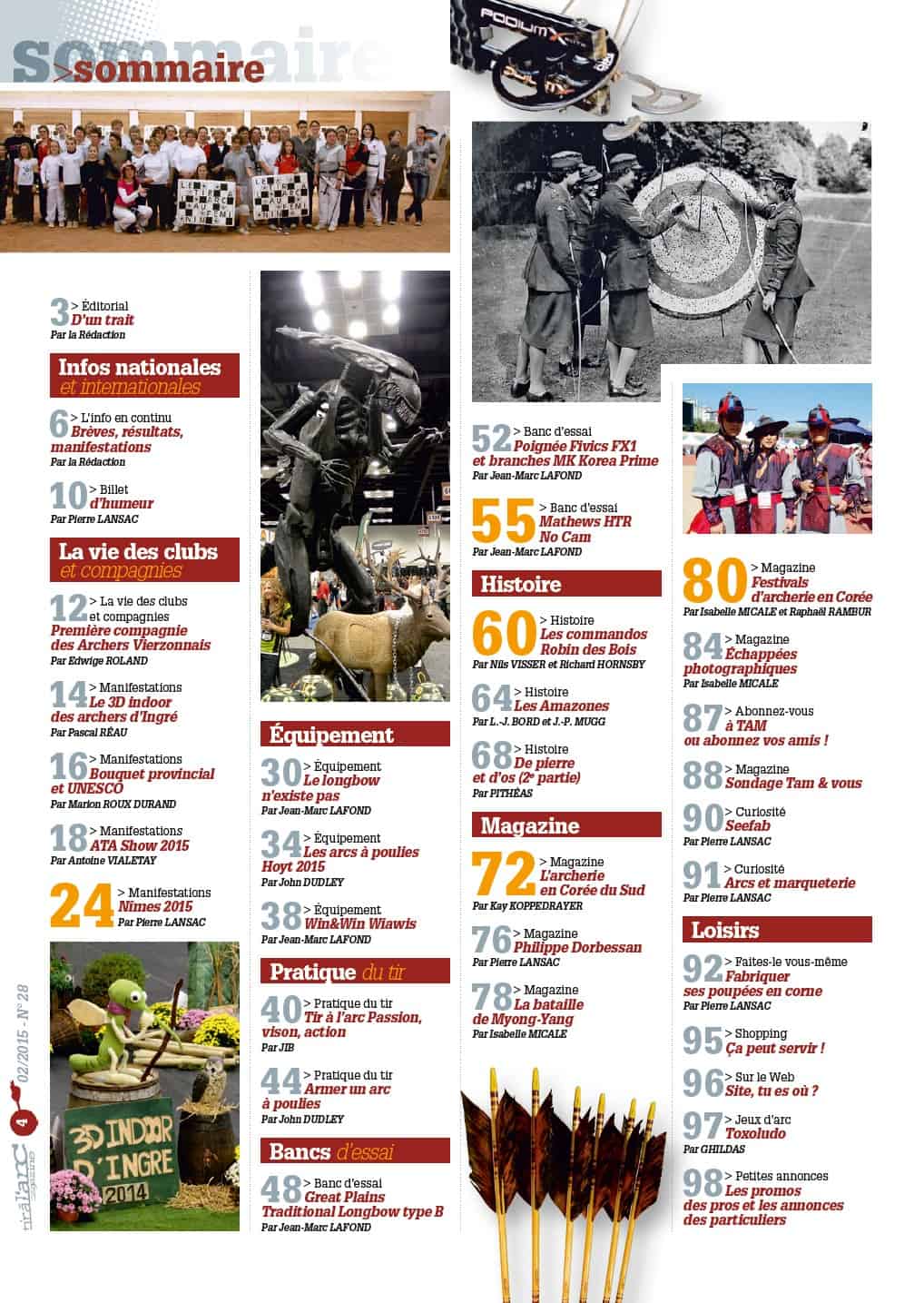 Sommaire Tir à l'Arc Magazine – Numéro 28