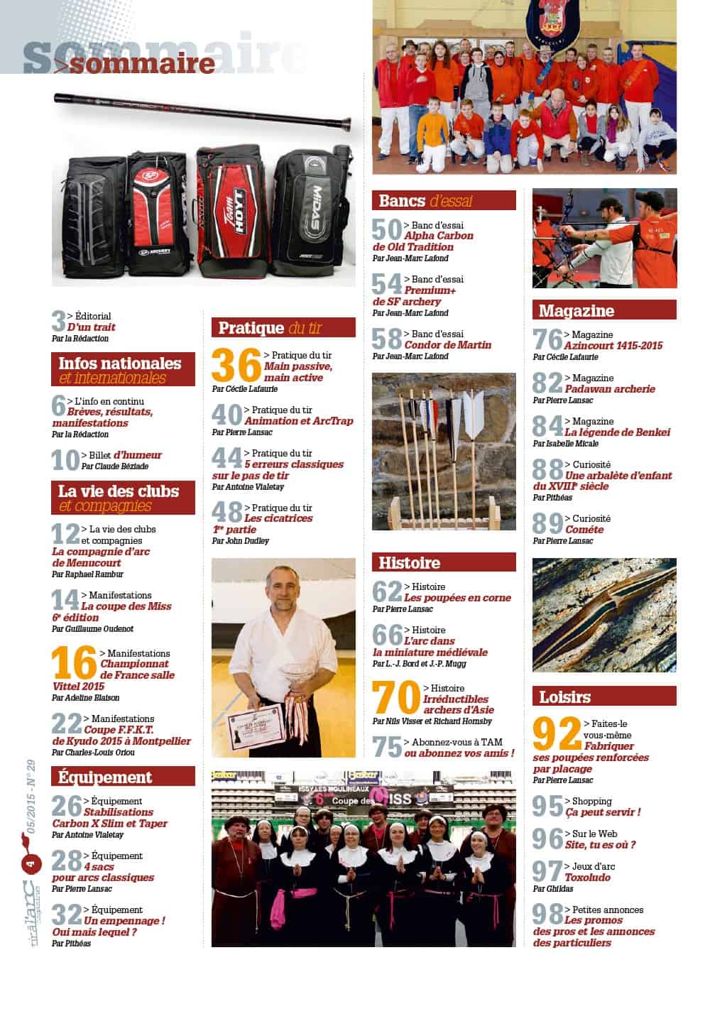 Sommaire Tir à l'Arc Magazine – Numéro 29