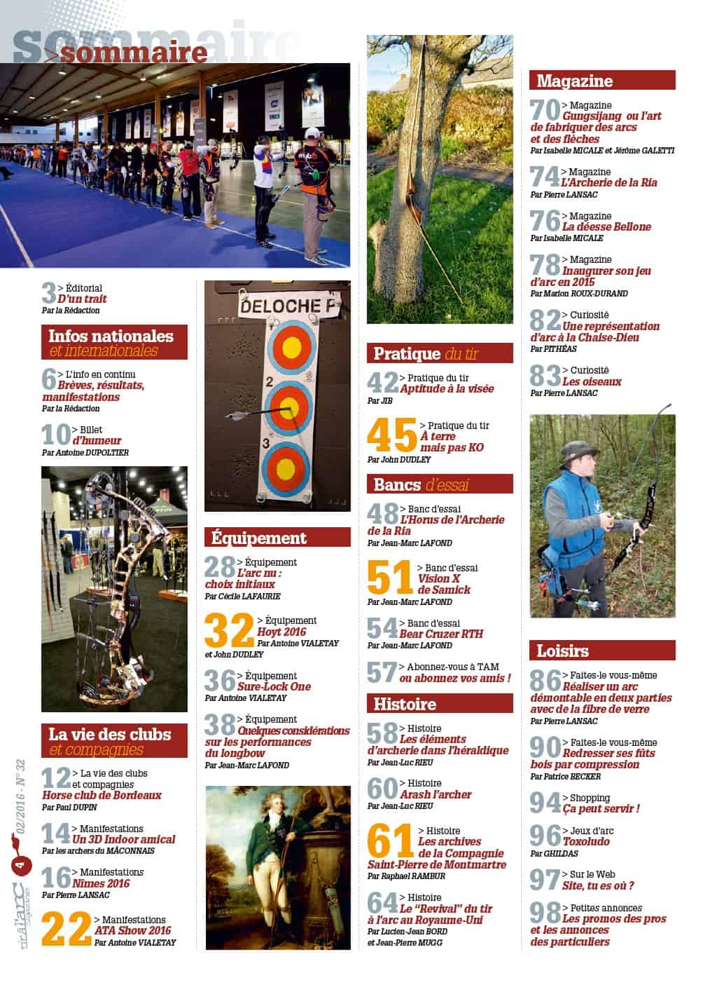 Sommaire Tir à l'Arc Magazine – Numéro 32