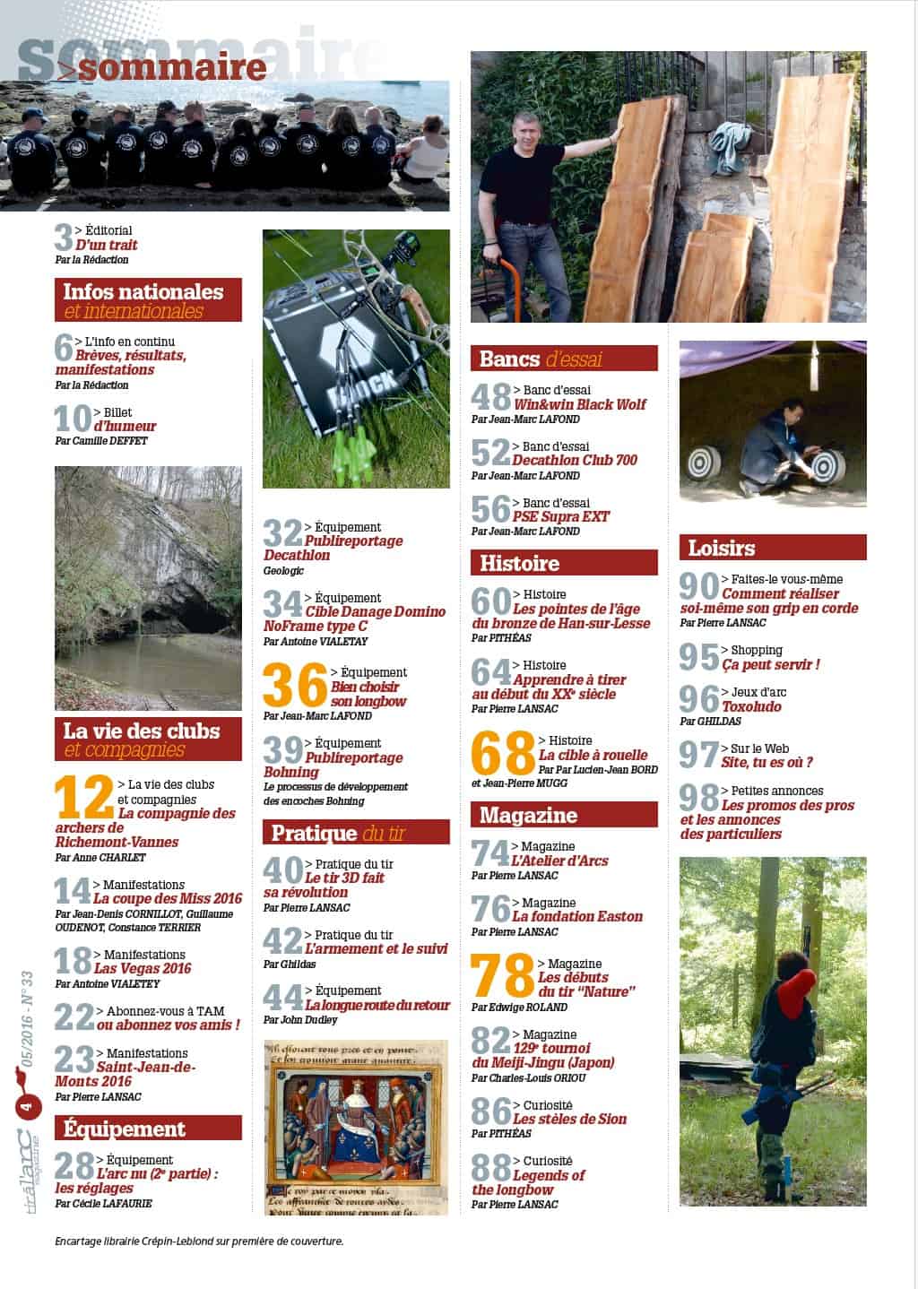 Sommaire Tir à l'Arc Magazine – Numéro 33