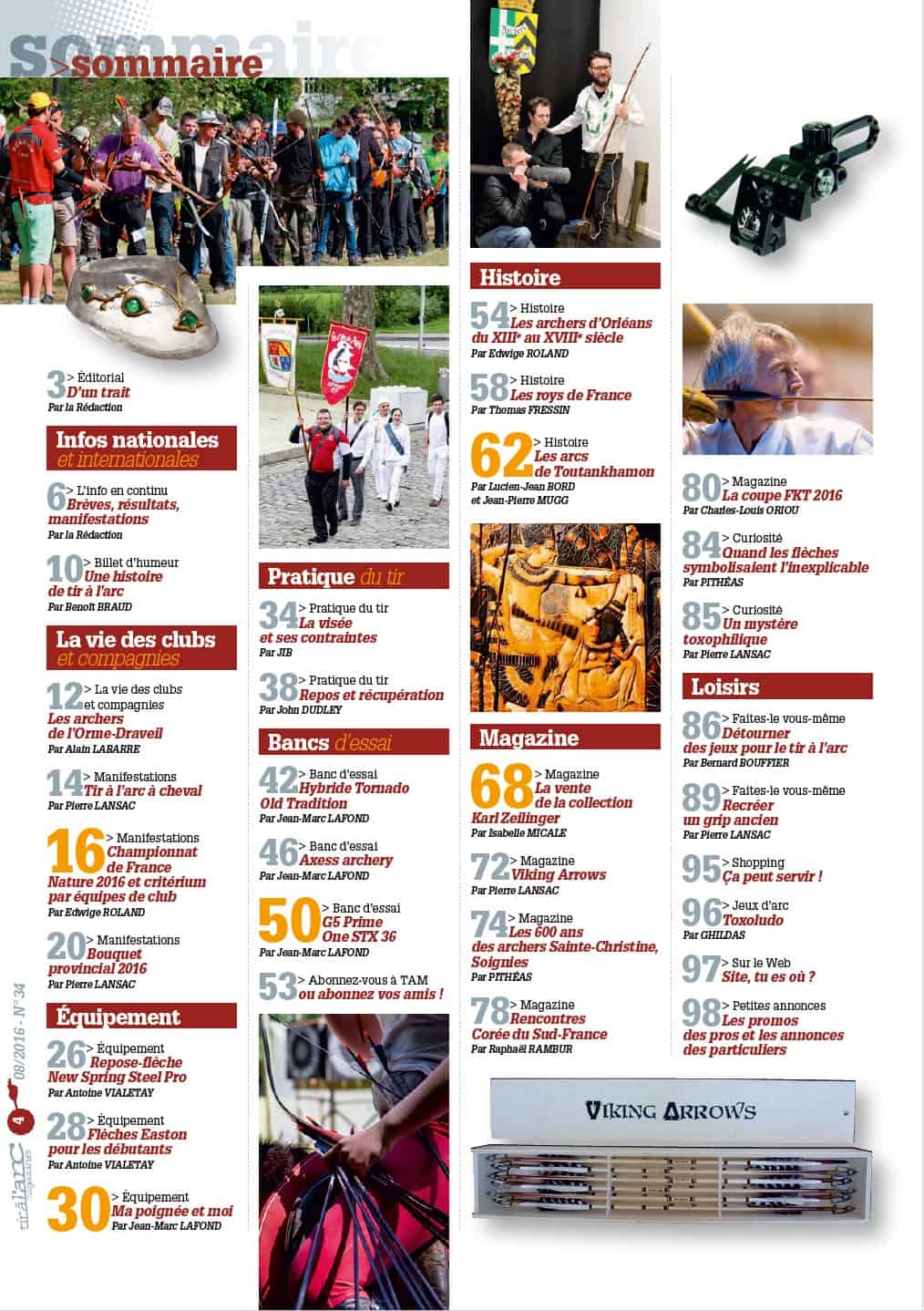 Sommaire Tir à l'Arc Magazine – Numéro 34