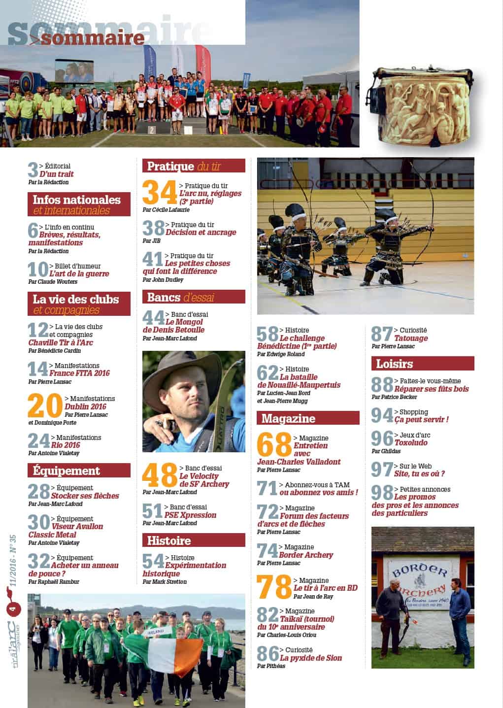 Sommaire Tir à l'Arc Magazine – Numéro 35