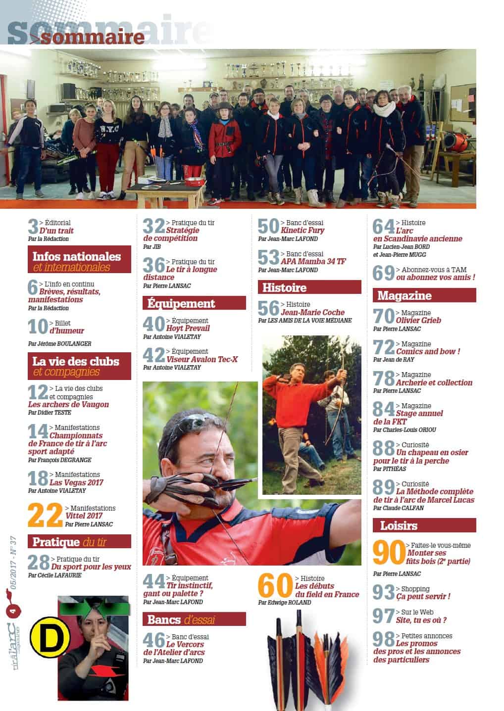 Sommaire Tir à l'Arc Magazine – Numéro 37
