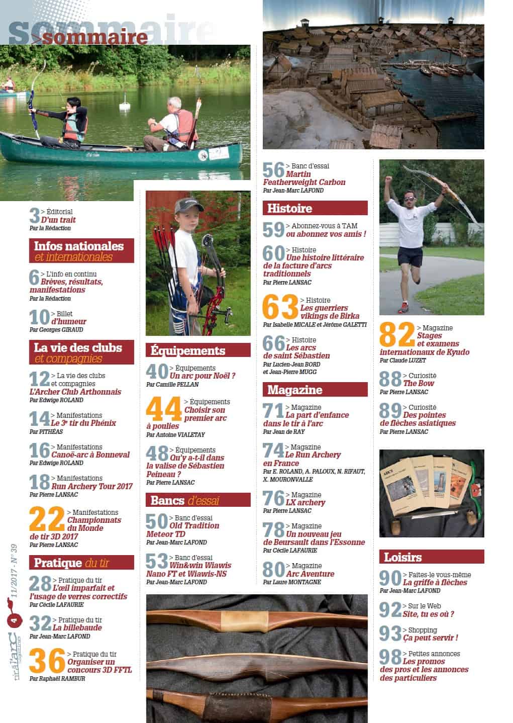 Sommaire Tir à l'Arc Magazine – Numéro 39