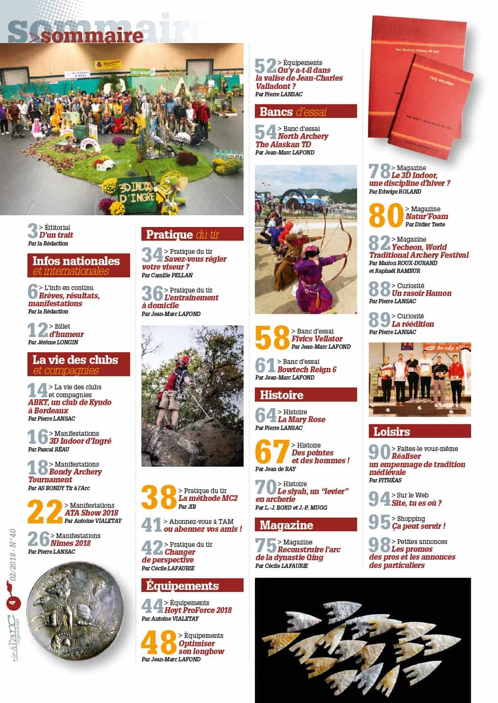 Sommaire Tir à l'Arc Magazine – Numéro 40