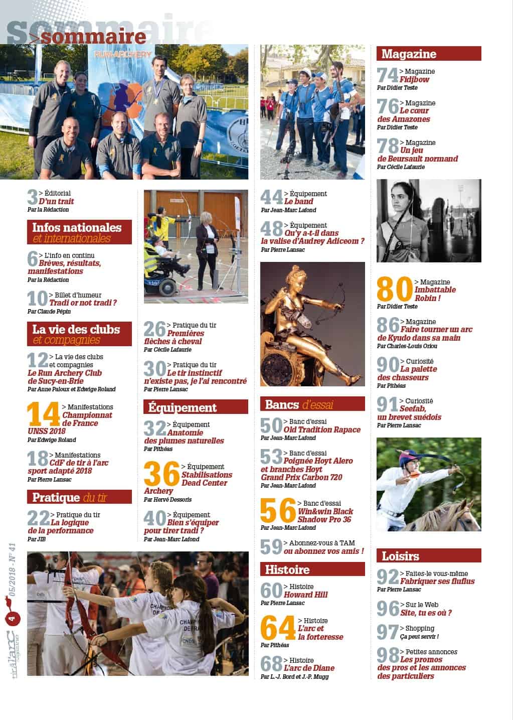 Sommaire Tir à l'Arc Magazine – Numéro 41
