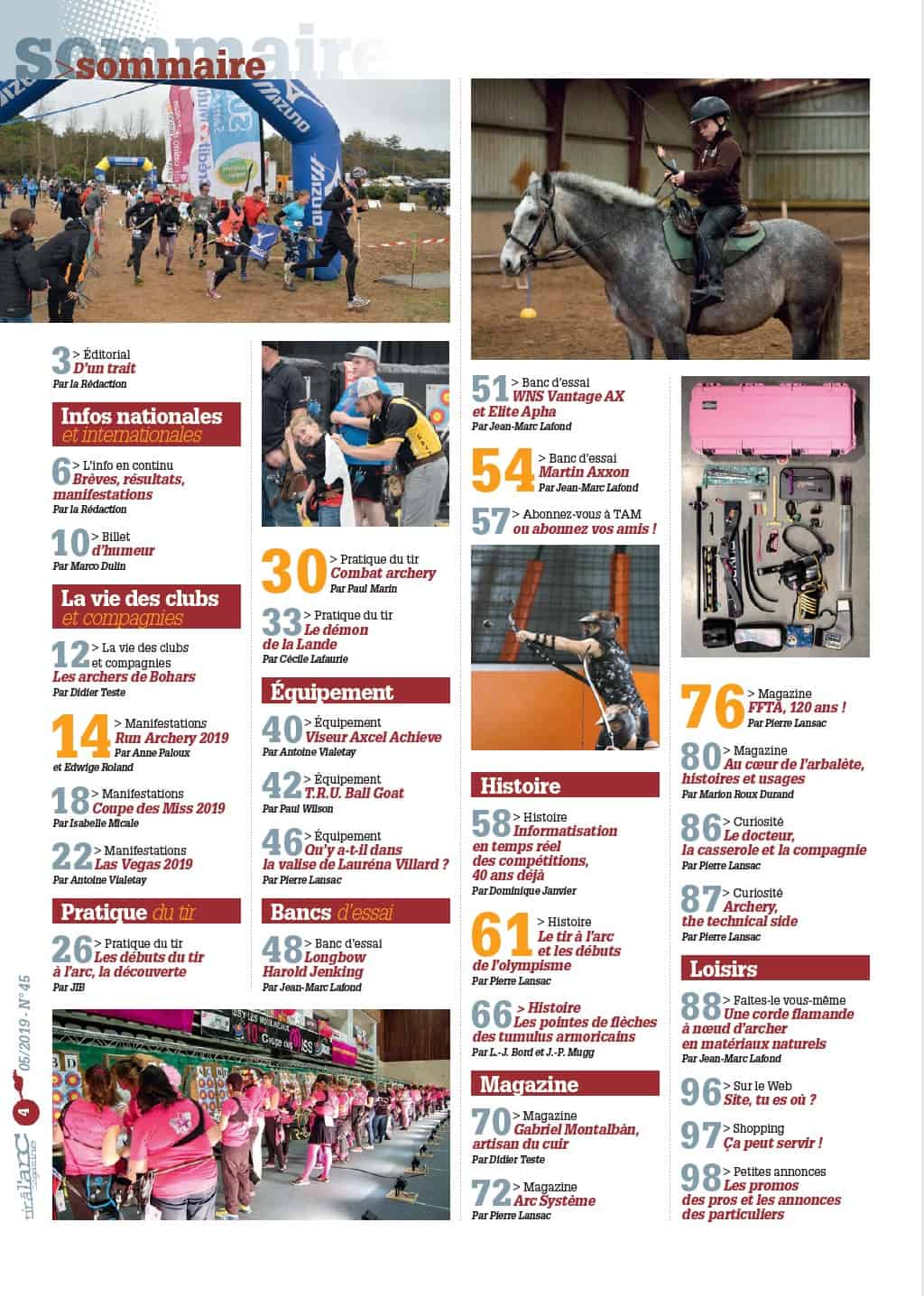 Sommaire Tir à l'Arc Magazine – Numéro 45