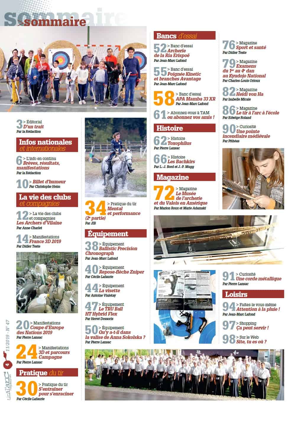 Sommaire Tir à l'Arc Magazine – Numéro 47