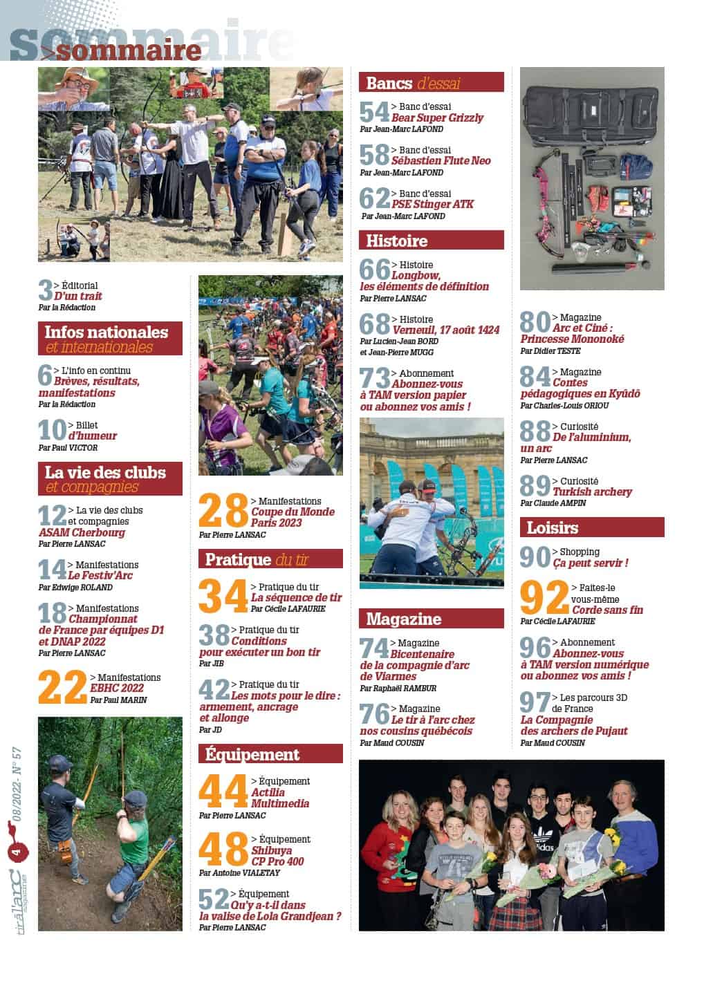 Sommaire Tir à l'Arc Magazine – Numéro 57