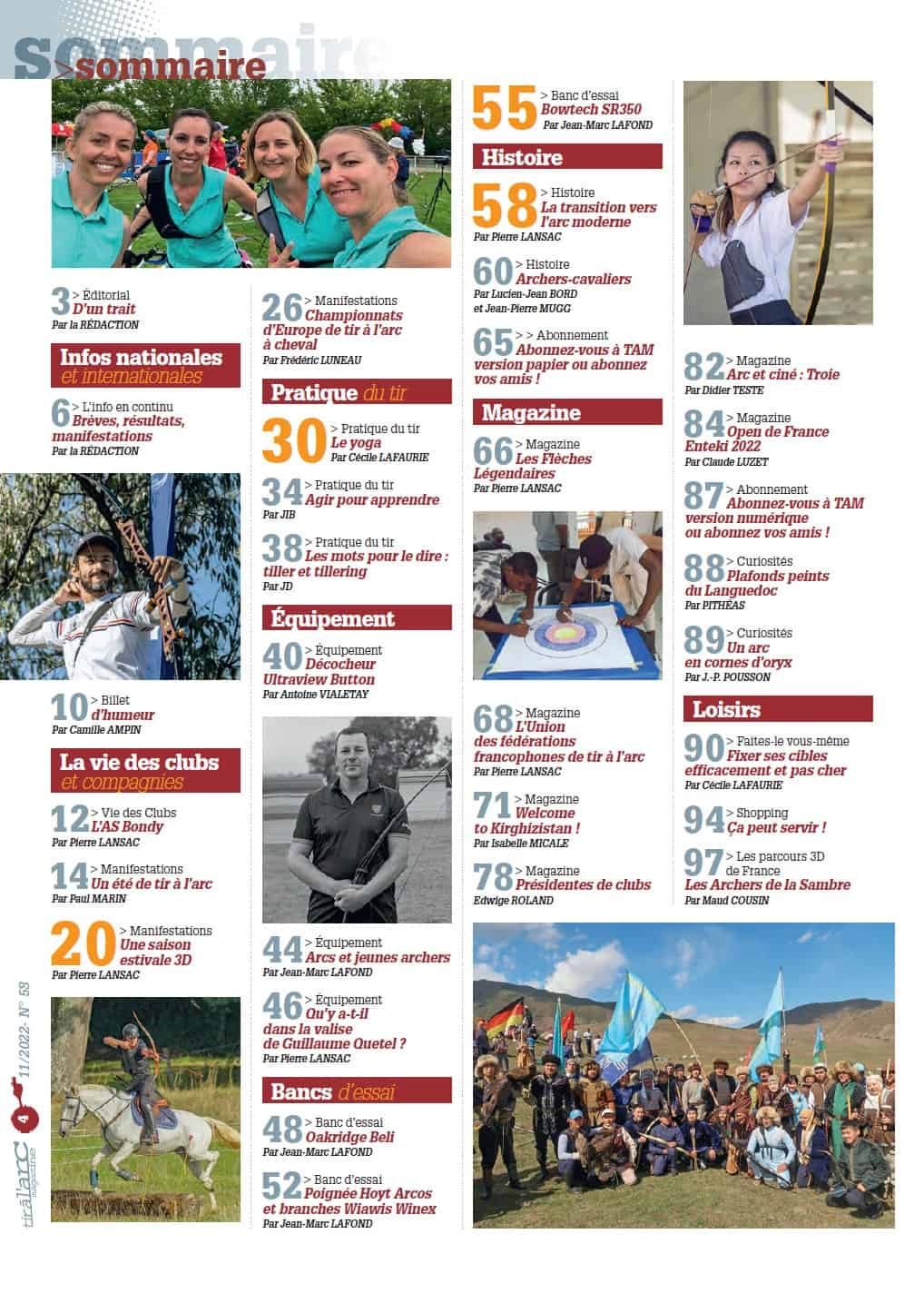Sommaire Tir à l'Arc Magazine – Numéro 58