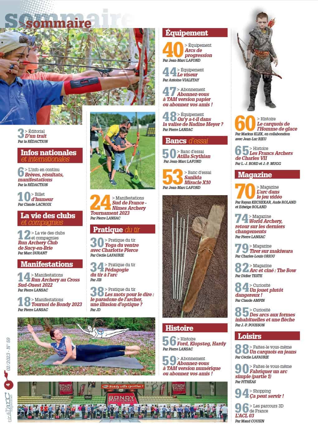 Sommaire Tir à l'Arc Magazine – Numéro 59