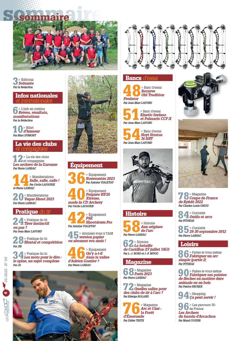 Sommaire Tir à l'Arc Magazine – Numéro 60