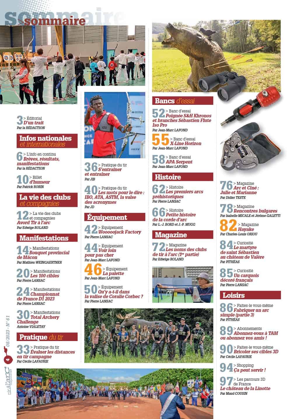 Sommaire Tir à l'Arc Magazine – Numéro 61