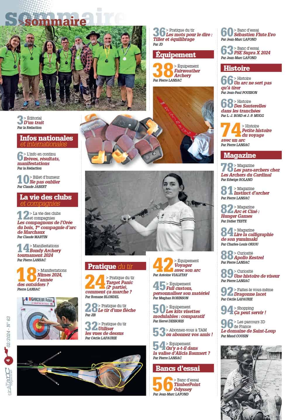 Sommaire Tir à l'Arc Magazine – Numéro 63