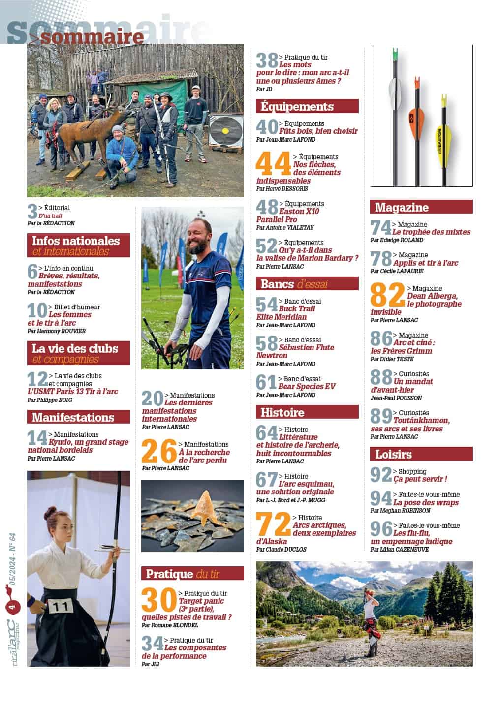 Sommaire Tir à l'Arc Magazine – Numéro 64