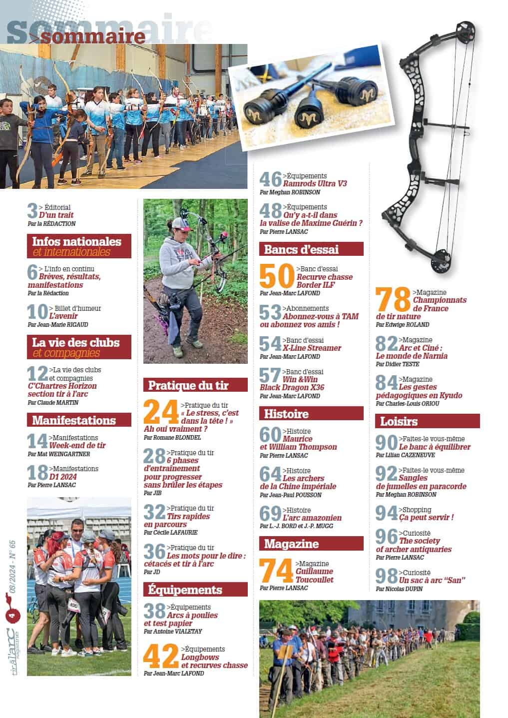 Sommaire Tir à l'Arc Magazine – Numéro 65