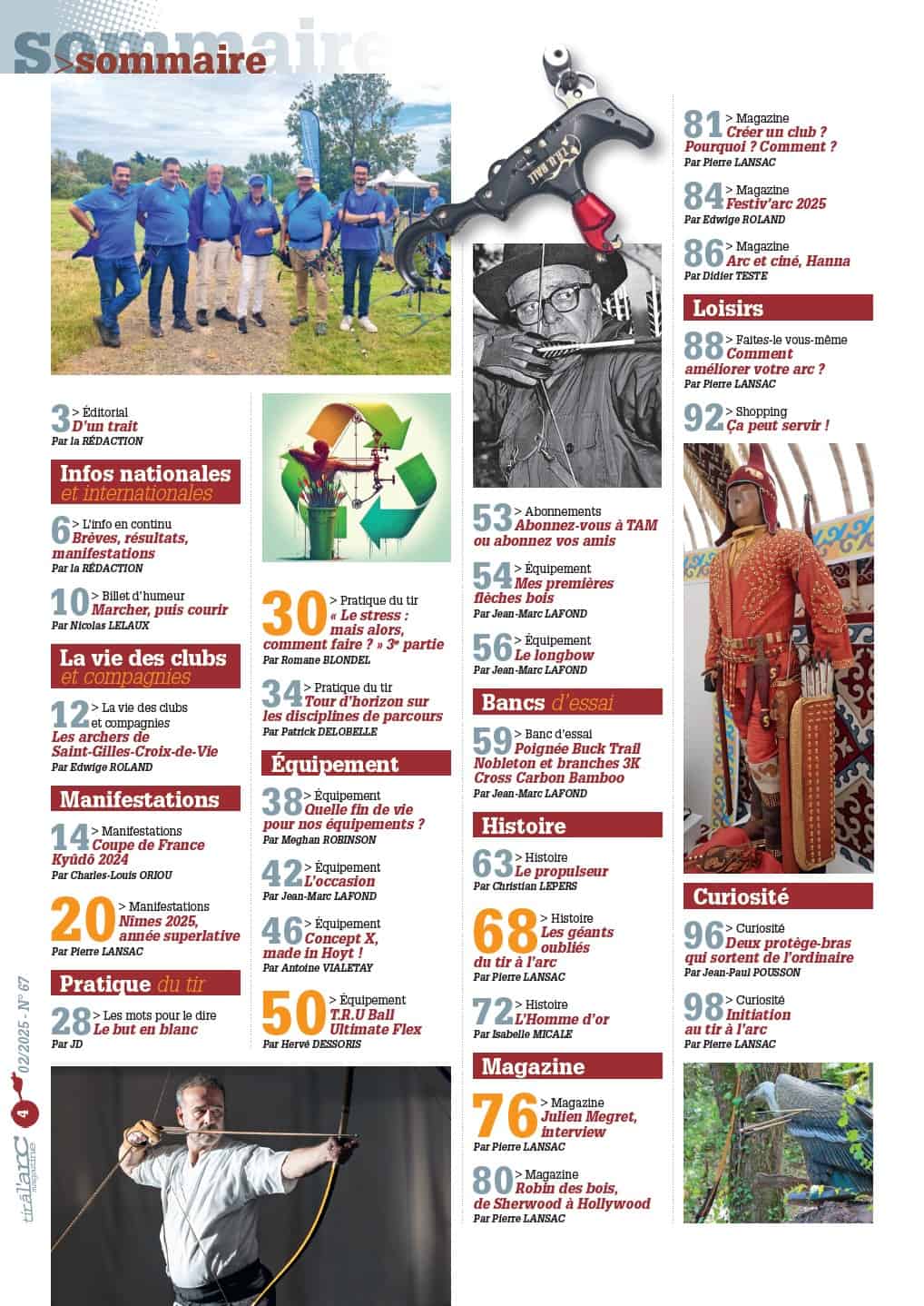 Sommaire Tir à l'Arc Magazine – Numéro 67