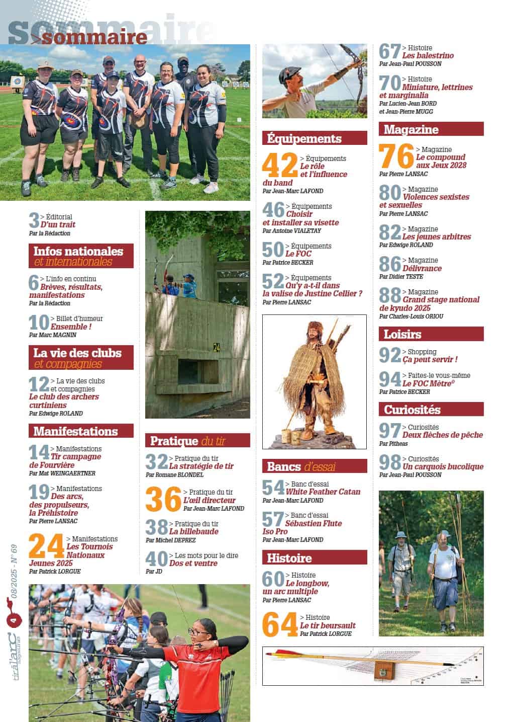Sommaire Tir à l'Arc Magazine – Numéro 69